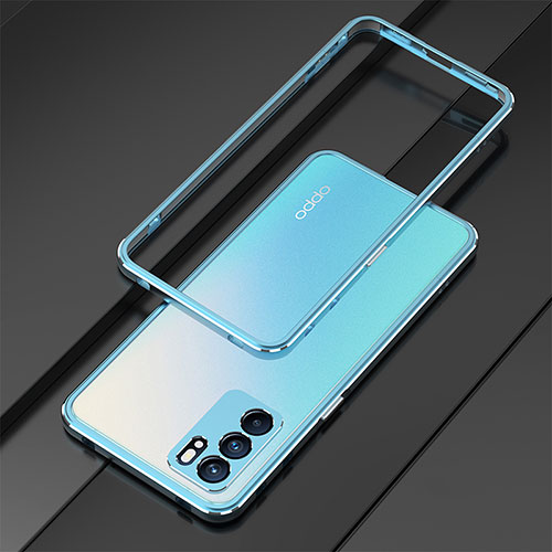 Luxury Aluminum Metal Frame Cover Case for Oppo Reno6 Pro 5G India Sky Blue