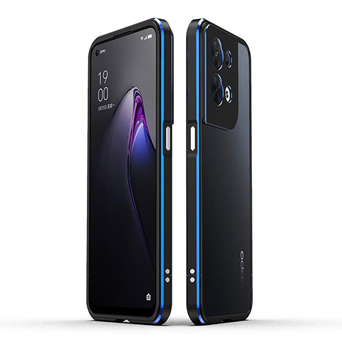 Luxury Aluminum Metal Frame Cover Case for Oppo Reno8 5G Blue and Black