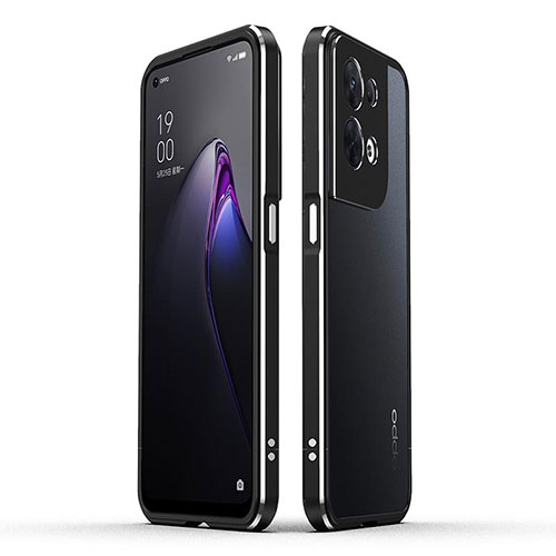 Luxury Aluminum Metal Frame Cover Case for Oppo Reno8 5G Silver and Black