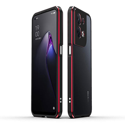 Luxury Aluminum Metal Frame Cover Case for Oppo Reno9 5G Red and Black