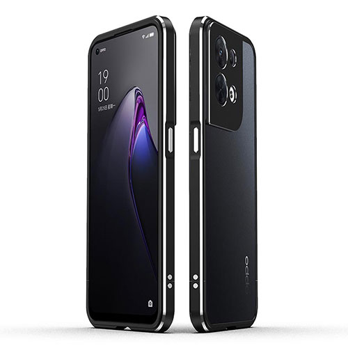 Luxury Aluminum Metal Frame Cover Case for Oppo Reno9 5G Silver and Black