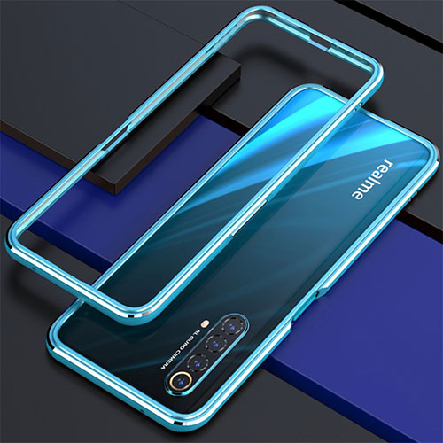 Luxury Aluminum Metal Frame Cover Case for Realme X50m 5G Cyan