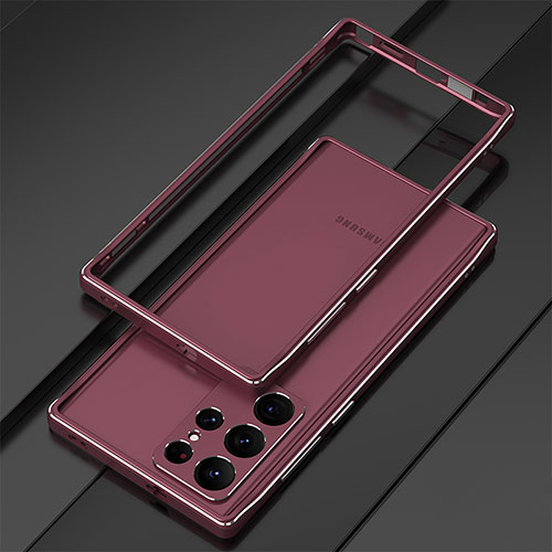 Luxury Aluminum Metal Frame Cover Case for Samsung Galaxy S22 Ultra 5G Red Wine