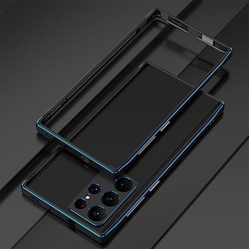 Luxury Aluminum Metal Frame Cover Case for Samsung Galaxy S23 Ultra 5G Blue and Black