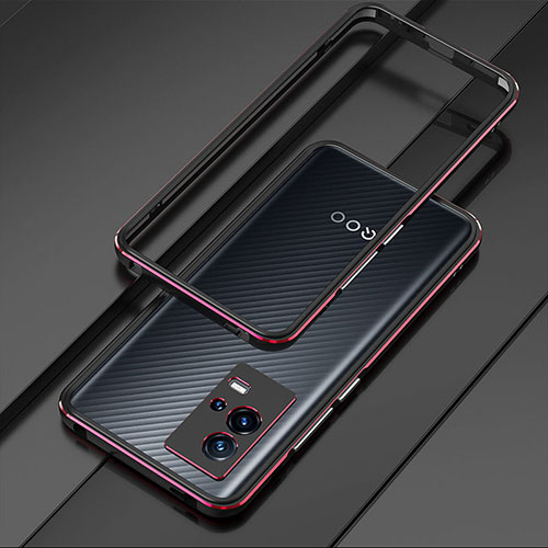 Luxury Aluminum Metal Frame Cover Case for Vivo iQOO 8 5G Red and Black