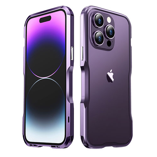 Luxury Aluminum Metal Frame Cover Case LF3 for Apple iPhone 14 Pro Max Purple