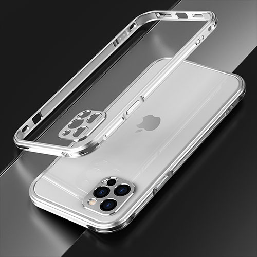 Luxury Aluminum Metal Frame Cover Case N01 for Apple iPhone 12 Pro Max Silver