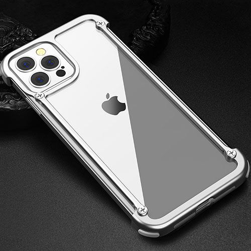 Luxury Aluminum Metal Frame Cover Case N04 for Apple iPhone 12 Pro Max Silver