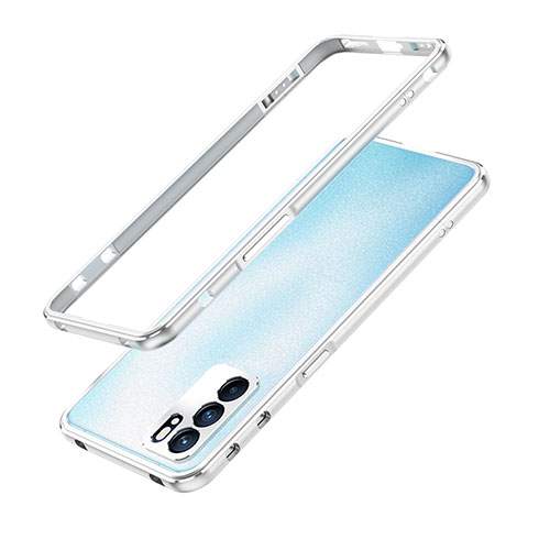 Luxury Aluminum Metal Frame Cover Case S01 for Oppo Reno6 Pro 5G India Silver