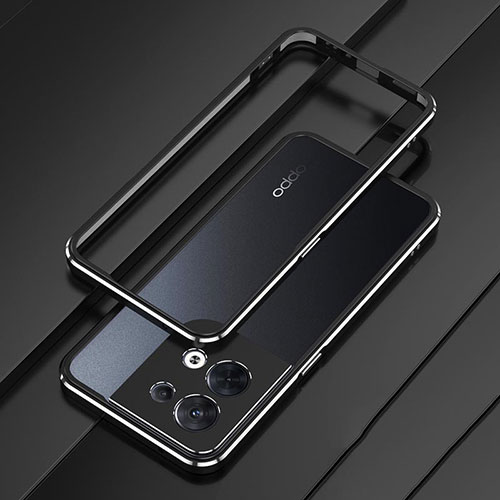 Luxury Aluminum Metal Frame Cover Case S01 for Oppo Reno9 5G Silver and Black