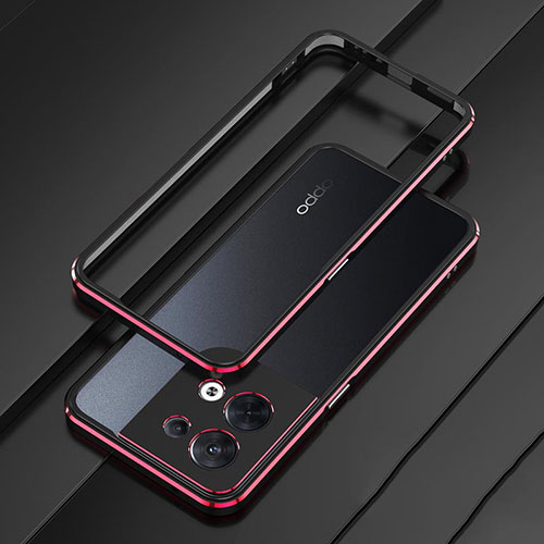 Luxury Aluminum Metal Frame Cover Case S01 for Oppo Reno9 Pro 5G Red and Black