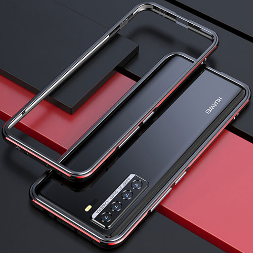 Luxury Aluminum Metal Frame Cover Case T01 for Huawei P40 Lite 5G Red and Black