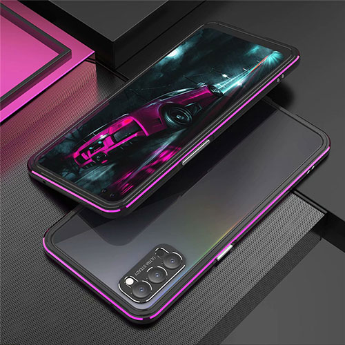 Luxury Aluminum Metal Frame Cover Case T01 for Oppo Reno4 5G Purple and Blue
