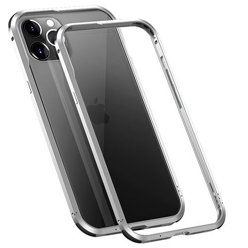 Luxury Aluminum Metal Frame Cover Case T02 for Apple iPhone 12 Pro Max Silver