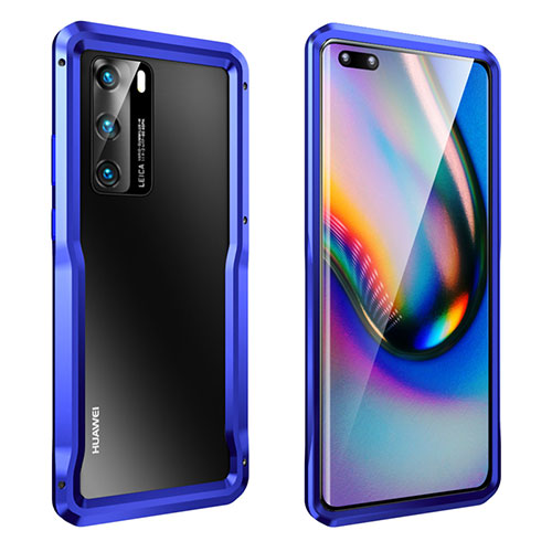 Luxury Aluminum Metal Frame Cover Case T02 for Huawei P40 Blue