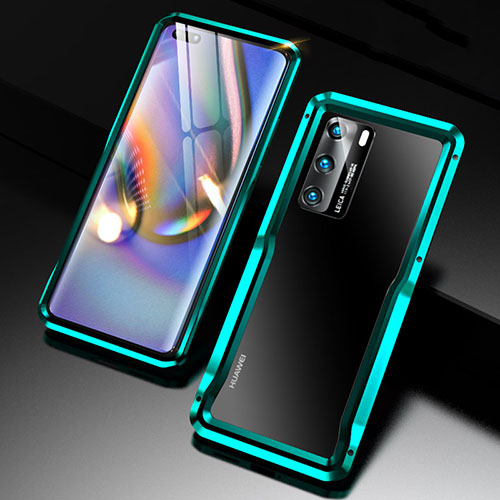 Luxury Aluminum Metal Frame Cover Case T03 for Huawei P40 Cyan