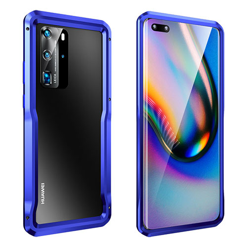 Luxury Aluminum Metal Frame Cover Case T03 for Huawei P40 Pro Blue