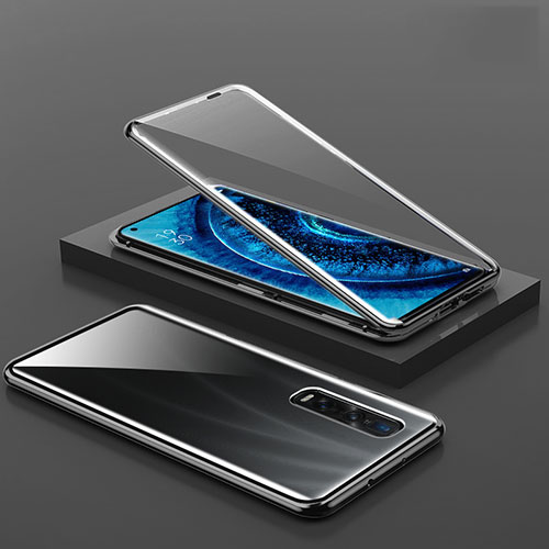 Luxury Aluminum Metal Frame Mirror Cover Case 360 Degrees A02 for Oppo Find X2 Pro Black
