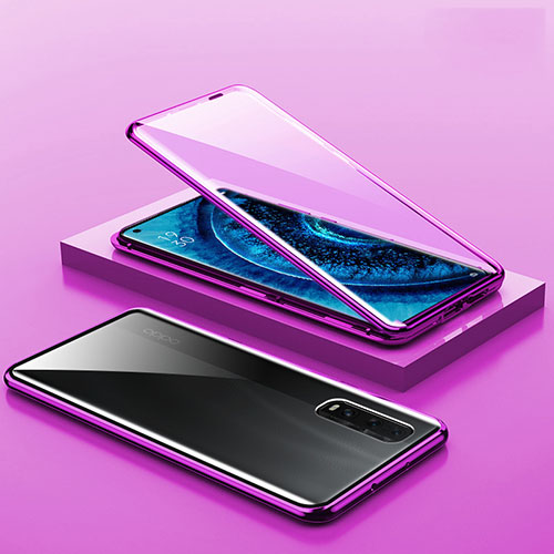 Luxury Aluminum Metal Frame Mirror Cover Case 360 Degrees A02 for Oppo Find X2 Pro Purple