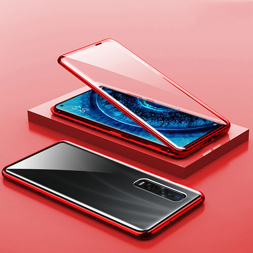Luxury Aluminum Metal Frame Mirror Cover Case 360 Degrees A02 for Oppo Find X2 Pro Red