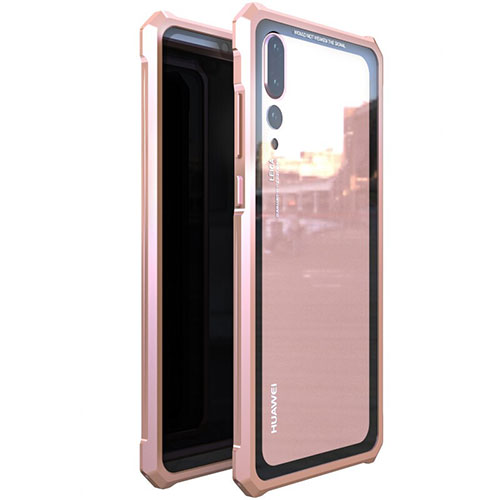 Luxury Aluminum Metal Frame Mirror Cover Case 360 Degrees D01 for Huawei P20 Pro Rose Gold