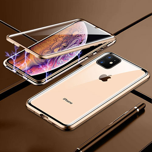 Luxury Aluminum Metal Frame Mirror Cover Case 360 Degrees for Apple iPhone 11 Gold