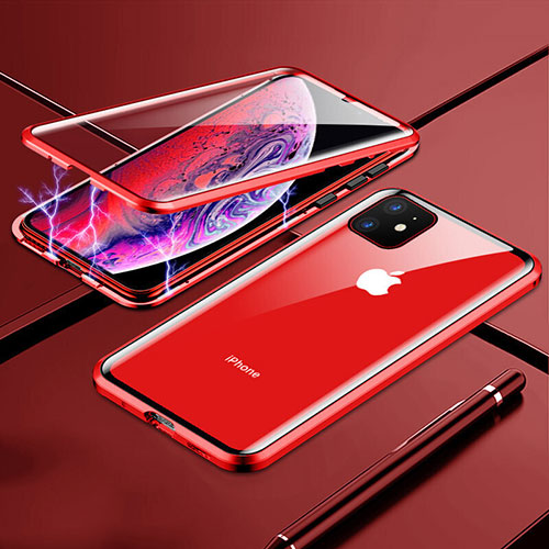 Luxury Aluminum Metal Frame Mirror Cover Case 360 Degrees for Apple iPhone 11 Red