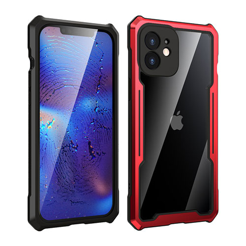 Luxury Aluminum Metal Frame Mirror Cover Case 360 Degrees for Apple iPhone 12 Mini Red and Black