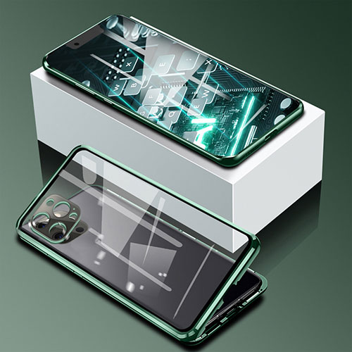 Luxury Aluminum Metal Frame Mirror Cover Case 360 Degrees for Apple iPhone 13 Pro Green