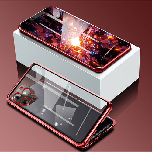 Luxury Aluminum Metal Frame Mirror Cover Case 360 Degrees for Apple iPhone 13 Pro Max Red