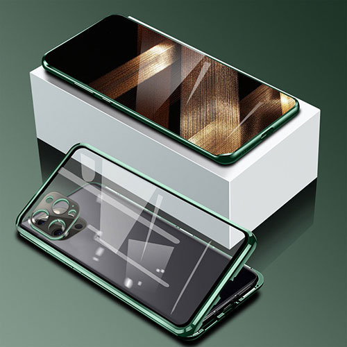 Luxury Aluminum Metal Frame Mirror Cover Case 360 Degrees for Apple iPhone 14 Pro Max Green