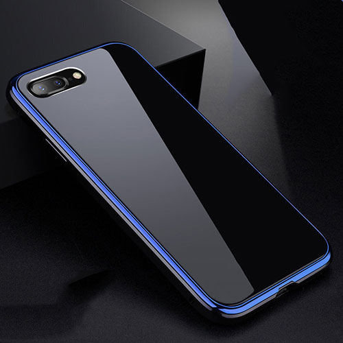 Luxury Aluminum Metal Frame Mirror Cover Case 360 Degrees for Apple iPhone 8 Plus Blue