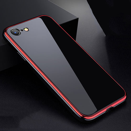 Luxury Aluminum Metal Frame Mirror Cover Case 360 Degrees for Apple iPhone SE (2020) Red and Black