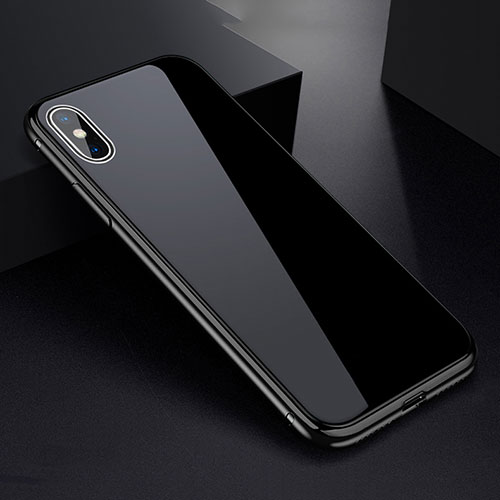 Luxury Aluminum Metal Frame Mirror Cover Case 360 Degrees for Apple iPhone Xs Black
