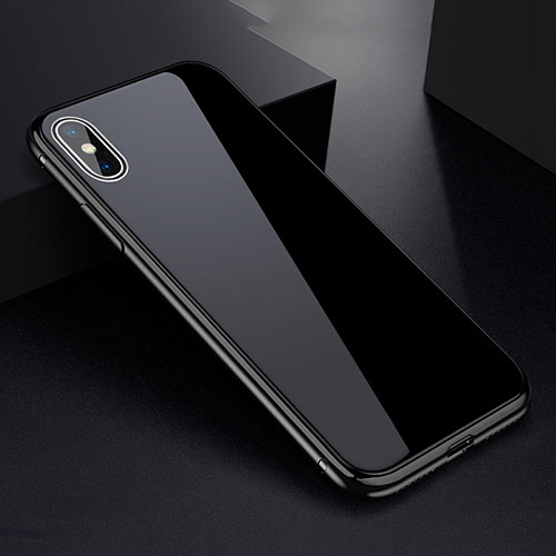 Luxury Aluminum Metal Frame Mirror Cover Case 360 Degrees for Apple iPhone Xs Max Black