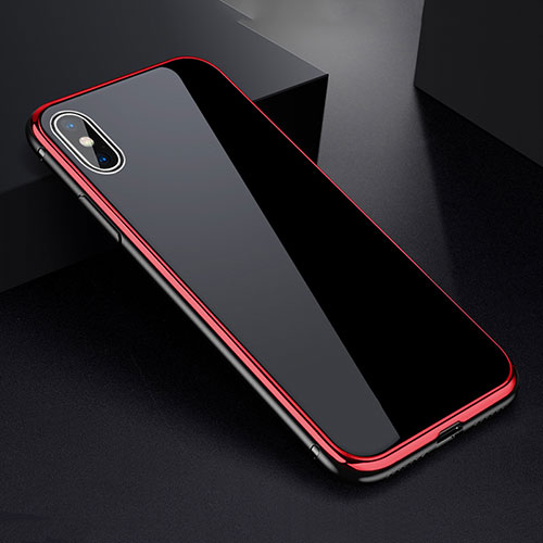 Luxury Aluminum Metal Frame Mirror Cover Case 360 Degrees for Apple iPhone Xs Red and Black