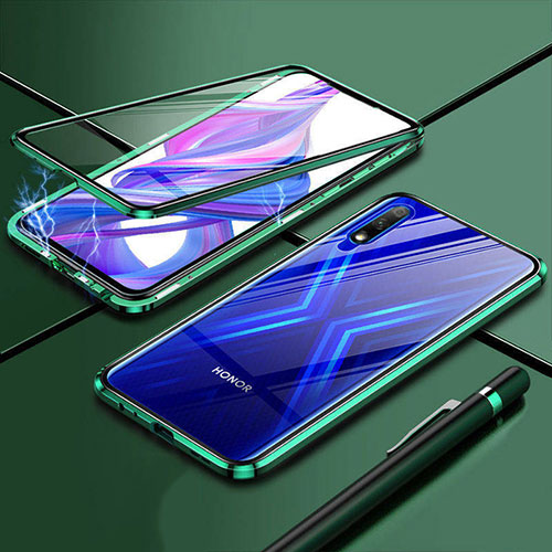 Luxury Aluminum Metal Frame Mirror Cover Case 360 Degrees for Huawei Enjoy 10 Green