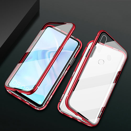 Luxury Aluminum Metal Frame Mirror Cover Case 360 Degrees for Huawei Enjoy 10 Plus Red