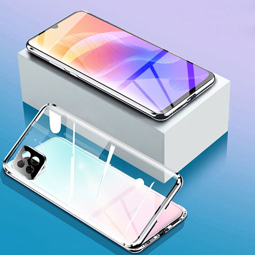 Luxury Aluminum Metal Frame Mirror Cover Case 360 Degrees for Huawei Enjoy 20 5G Silver