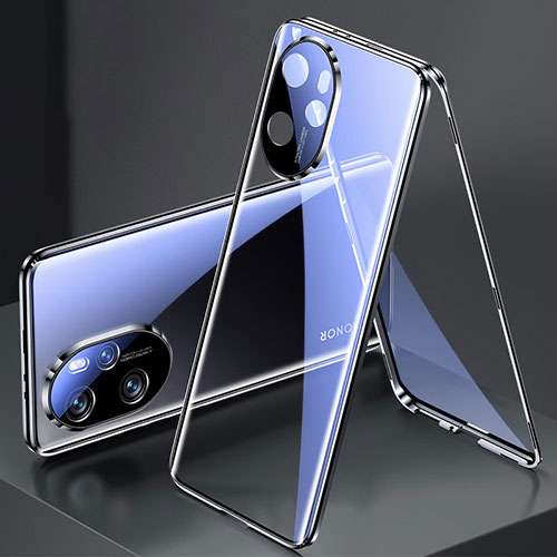 Luxury Aluminum Metal Frame Mirror Cover Case 360 Degrees for Huawei Honor 100 Pro 5G Black