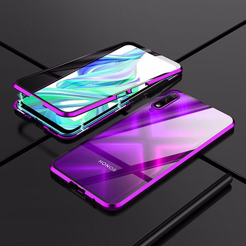 Luxury Aluminum Metal Frame Mirror Cover Case 360 Degrees for Huawei Honor 9X Purple