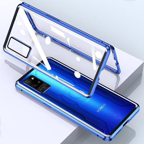 Luxury Aluminum Metal Frame Mirror Cover Case 360 Degrees for Huawei Honor Play4 Pro 5G Blue