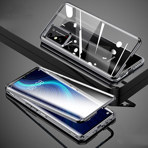 Luxury Aluminum Metal Frame Mirror Cover Case 360 Degrees for Huawei Honor X10 Max 5G Black