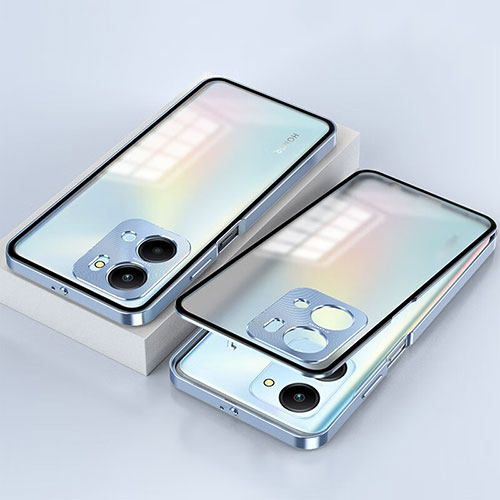 Luxury Aluminum Metal Frame Mirror Cover Case 360 Degrees for Huawei Honor X7a Blue