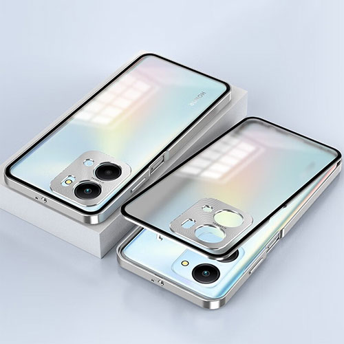 Luxury Aluminum Metal Frame Mirror Cover Case 360 Degrees for Huawei Honor X7a Silver