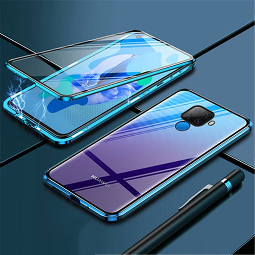 Luxury Aluminum Metal Frame Mirror Cover Case 360 Degrees for Huawei Mate 30 Lite Blue