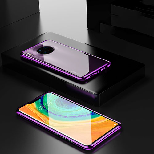 Luxury Aluminum Metal Frame Mirror Cover Case 360 Degrees for Huawei Mate 30E Pro 5G Purple