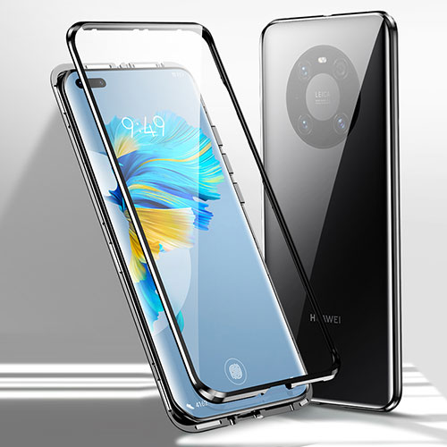 Luxury Aluminum Metal Frame Mirror Cover Case 360 Degrees for Huawei Mate 40E Pro 4G Black