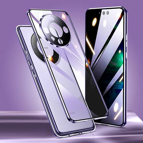 Luxury Aluminum Metal Frame Mirror Cover Case 360 Degrees for Huawei Mate 60 Pro Purple