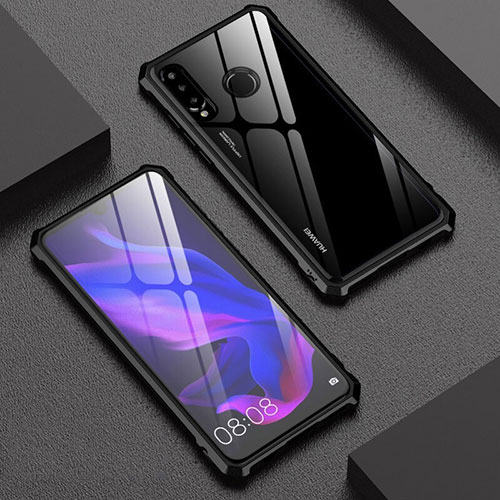 Luxury Aluminum Metal Frame Mirror Cover Case 360 Degrees for Huawei Nova 4e Black